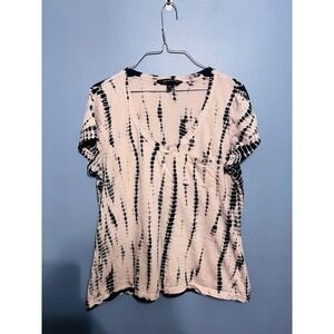 Rock & Republic Light Pink Black Tie Dye V-Neck Tee SZ LG Grunge Gothic Y2K Star